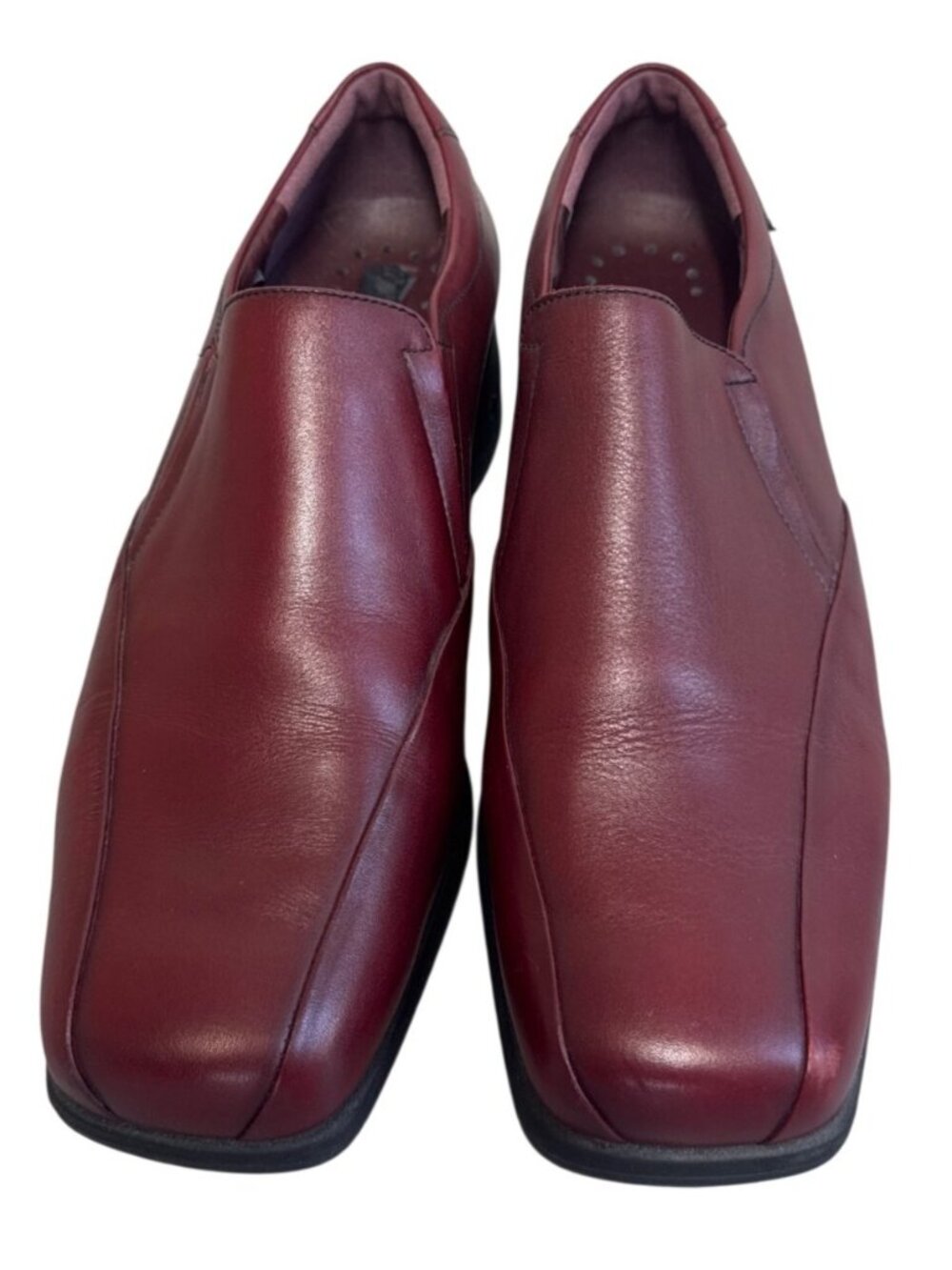 Mephisto Air-Techno Women's 9 Burgundy Leather Wedge Slip On Shoes Square Toe - Picture 4 of 13